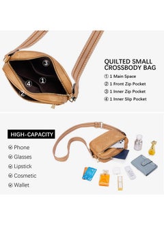 Bostanten BOSTANTEN Quilted Crossbody Bags for Women Vegan Leather Purses Small Shoulder Handbags with Wide Strap Camel Brown  - Image 5