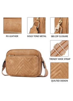 Bostanten BOSTANTEN Quilted Crossbody Bags for Women Vegan Leather Purses Small Shoulder Handbags with Wide Strap Camel Brown  - Image 4