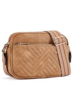 Bostanten BOSTANTEN Quilted Crossbody Bags for Women Vegan Leather Purses Small Shoulder Handbags with Wide Strap Camel Brown  - Image 1