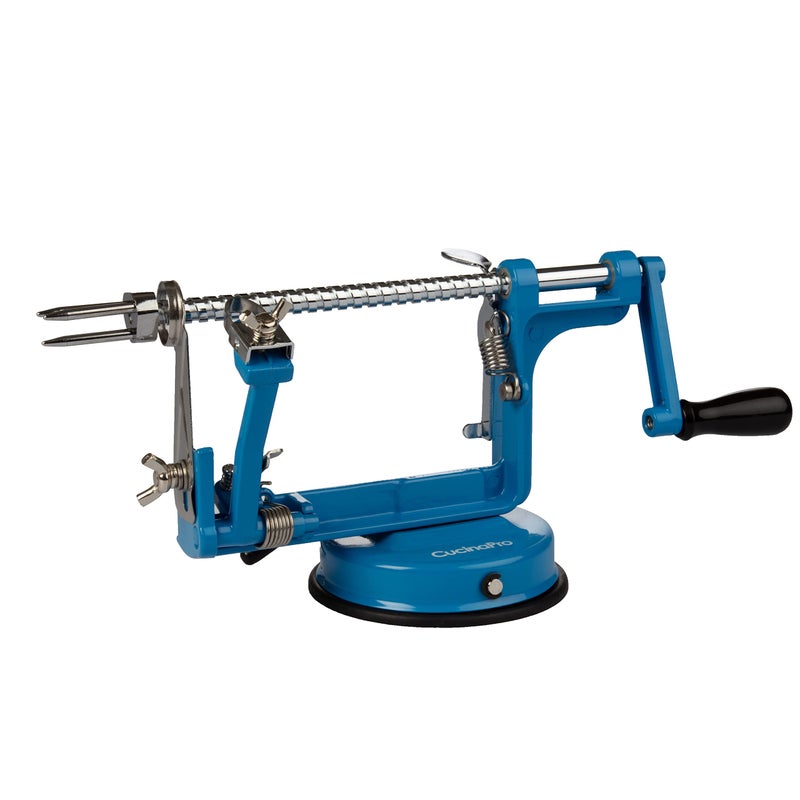 Apple Peeler and Corer by Cucina Pro  Long Lasting Chrome Cast Iron with Countertop Suction Cup Teal