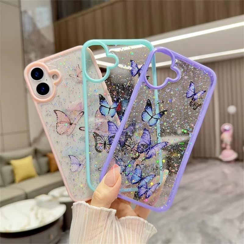 VONZEE for iPhone 16 Clear Glitter Butterfly Case, Cute Bling Sparkle Shiny Soft TPU Bumper Shockproof Women Girls Slim Protective Phone Cover for iPhone 16 6.1",Pink - Image 4