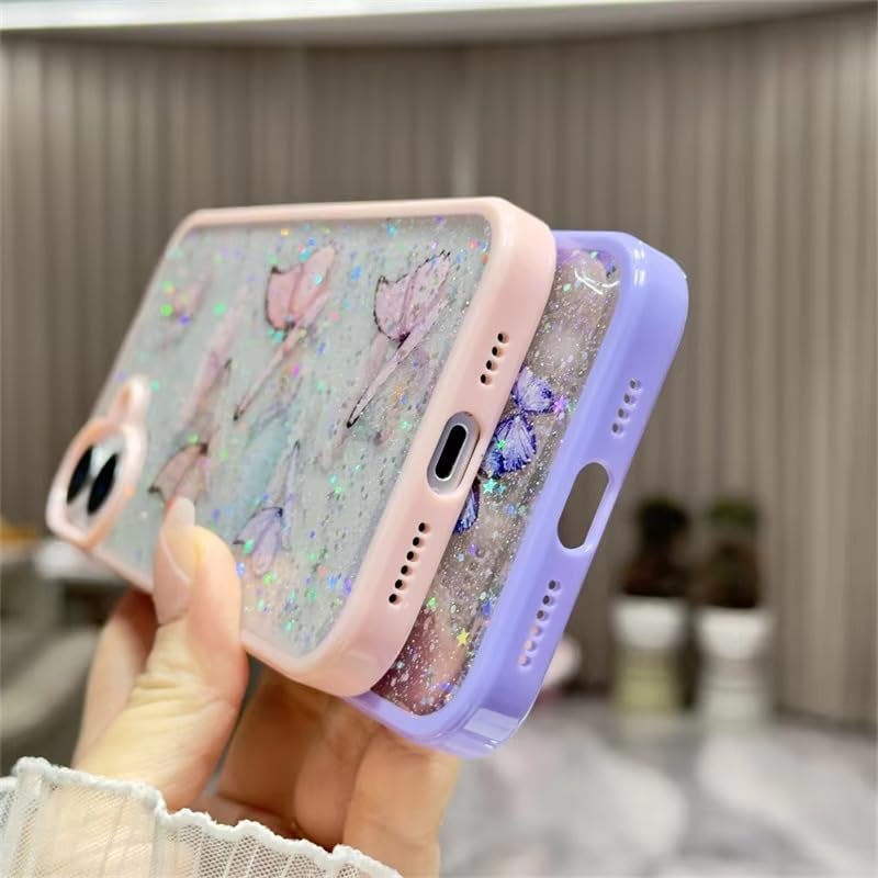 VONZEE for iPhone 16 Clear Glitter Butterfly Case, Cute Bling Sparkle Shiny Soft TPU Bumper Shockproof Women Girls Slim Protective Phone Cover for iPhone 16 6.1",Pink - Image 3