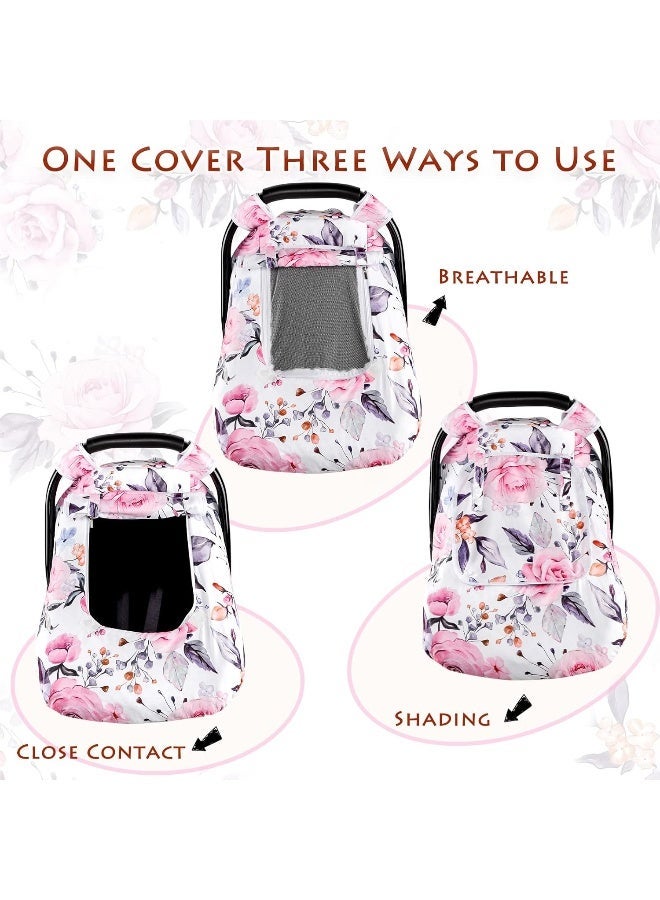 Pea Pod Floral Baby Carseat Cover Girls, Infant Car Seat Covers Canopy for Newborn with 2 Layers Windows of Breathable Mesh/Fabric, Lightweight Polyester/Minky Dot Backing, Snug Fit Most Baby Car Seat - Image 2