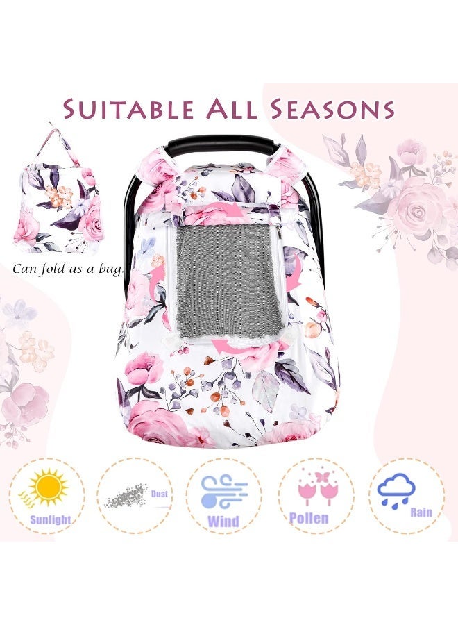 Pea Pod Floral Baby Carseat Cover Girls, Infant Car Seat Covers Canopy for Newborn with 2 Layers Windows of Breathable Mesh/Fabric, Lightweight Polyester/Minky Dot Backing, Snug Fit Most Baby Car Seat - Image 3