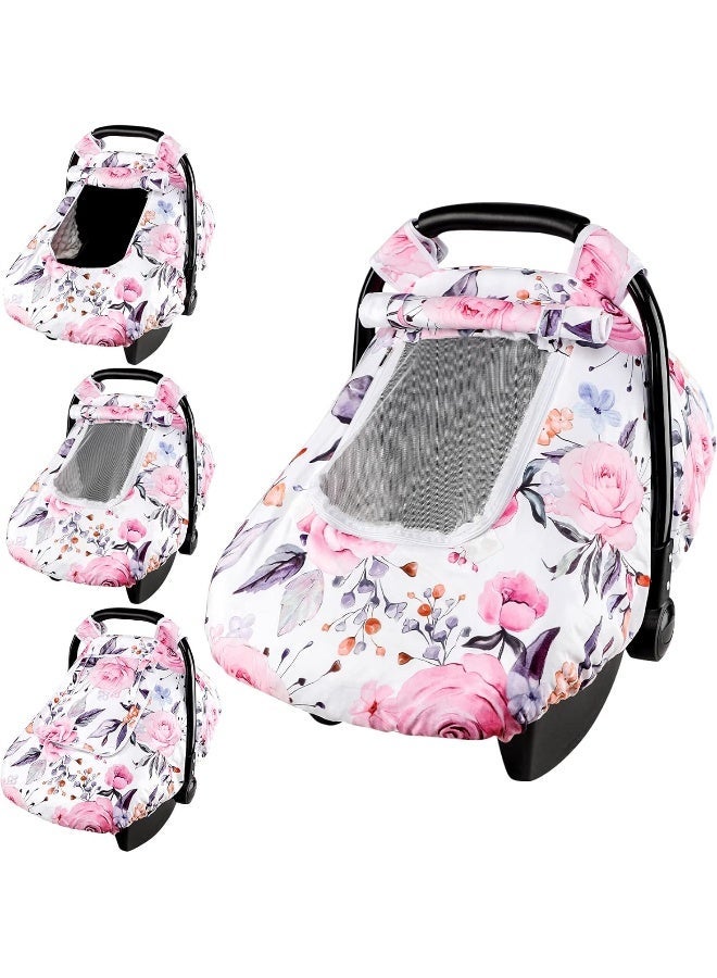 Pea Pod Floral Baby Carseat Cover Girls, Infant Car Seat Covers Canopy for Newborn with 2 Layers Windows of Breathable Mesh/Fabric, Lightweight Polyester/Minky Dot Backing, Snug Fit Most Baby Car Seat - Image 1