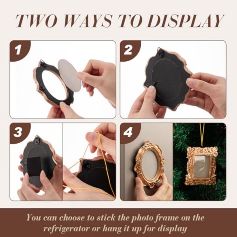 5 Pcs Refrigerator Mini Frames Magnetic Vintage Picture Display with Back Small Antique Picture Frames with Hooks and Rope Refrigerator Magnets Photo Display Christmas Decor - Image 3
