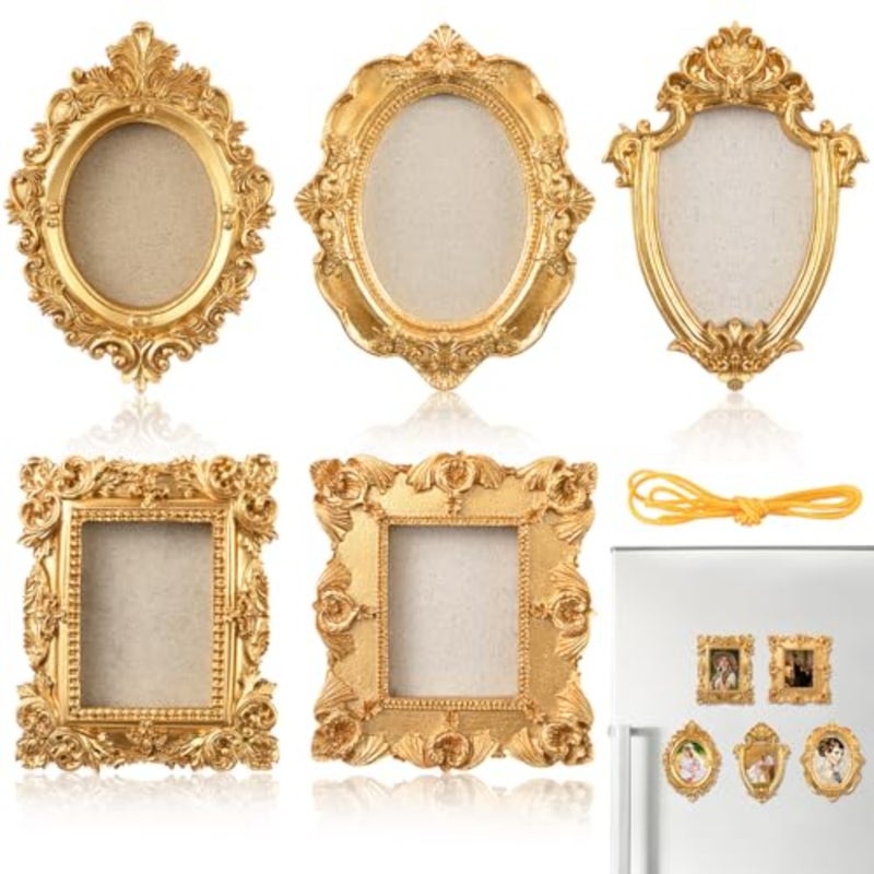 5 Pcs Refrigerator Mini Frames Magnetic Vintage Picture Display with Back Small Antique Picture Frames with Hooks and Rope Refrigerator Magnets Photo Display Christmas Decor - Image 1
