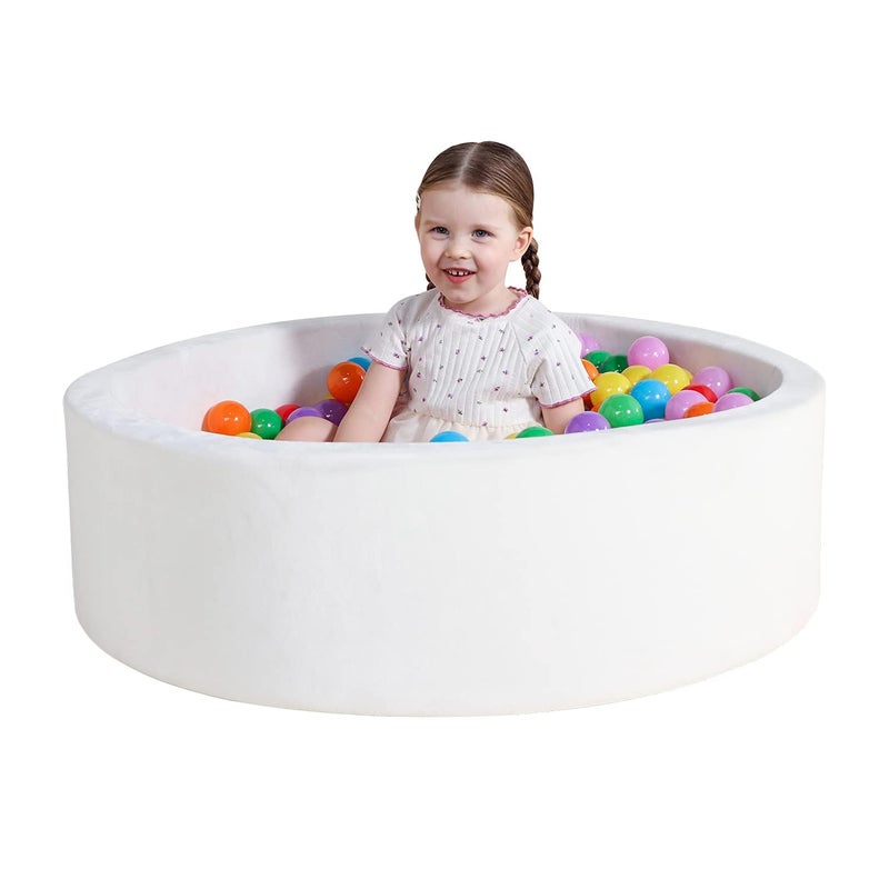 TRENDBOX صندوق كرات تريندبوكس للأطفال، 35x11 بوصة حوض كرات ناعم للأطفال مع غطاء مخملي قابل للغسل (الكرات غير مشمولة) - أبيض - Image 1