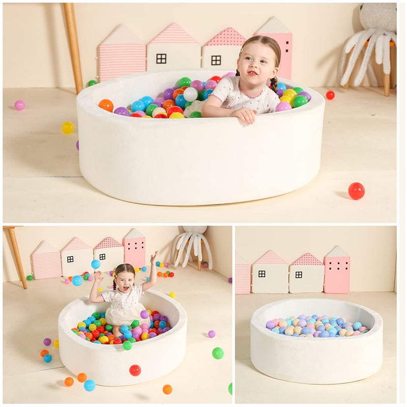 TRENDBOX صندوق كرات تريندبوكس للأطفال، 35x11 بوصة حوض كرات ناعم للأطفال مع غطاء مخملي قابل للغسل (الكرات غير مشمولة) - أبيض - Image 2
