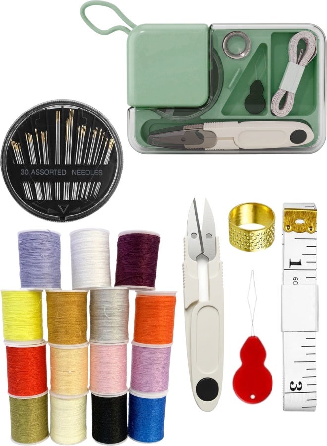 Complete Sewing Kit for Mothers, Grandmas, Women, Wives, Teen Girls, Beginners, Travelers – Portable Home and Travel Sewing Supplies Set with Assorted Color Threads, 30 Needles of Various Sizes, Small Thread Snips, Flexible Measuring Tape, Thimble Finger Protector, Needle Threader, Durable Transparent Plastic Case for Home, Dorm Room, Office, Quick Clothing Repairs, DIY Sewing Projects, Mother’s Day Gifts, Practical and Compact Sewing Accessories - Image 1