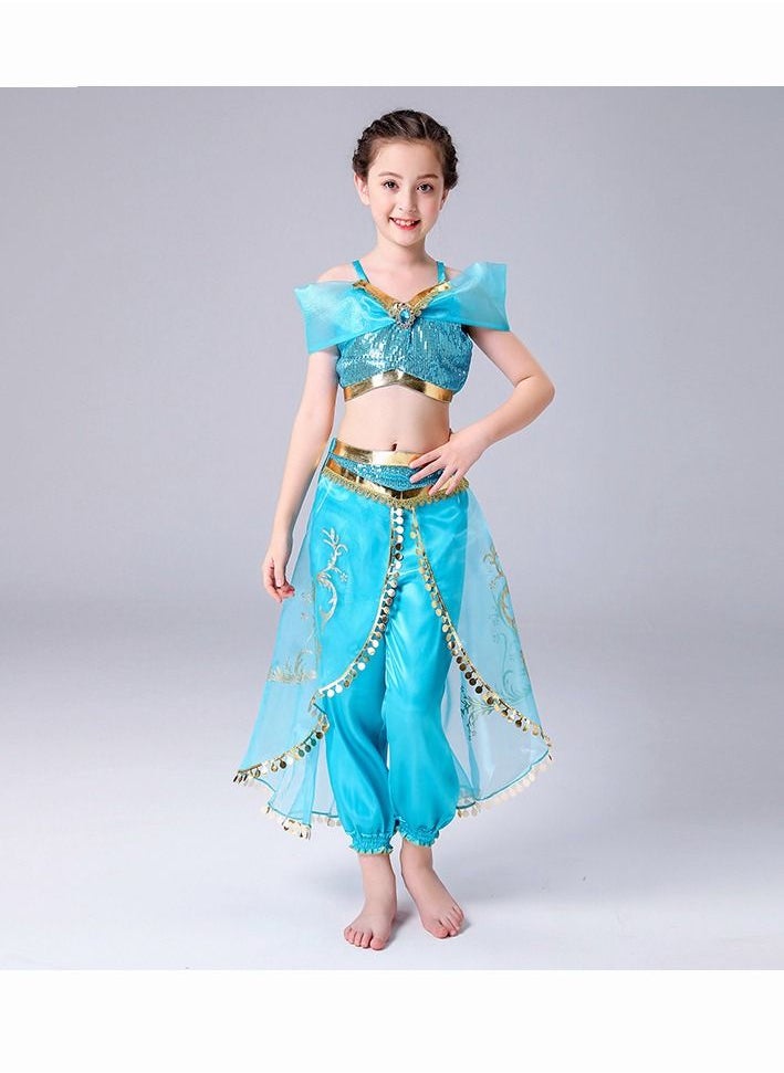 Generic - 2 Pcs Set Belly Dance Performance Costumes Pants Suit Aladdin Jasmine Princess Dress Up Party For Girls - Image 1