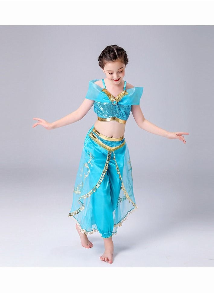 Generic - 2 Pcs Set Belly Dance Performance Costumes Pants Suit Aladdin Jasmine Princess Dress Up Party For Girls - Image 1