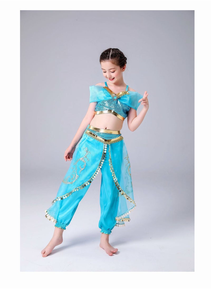 Generic - 2 Pcs Set Belly Dance Performance Costumes Pants Suit Aladdin Jasmine Princess Dress Up Party For Girls - Image 1