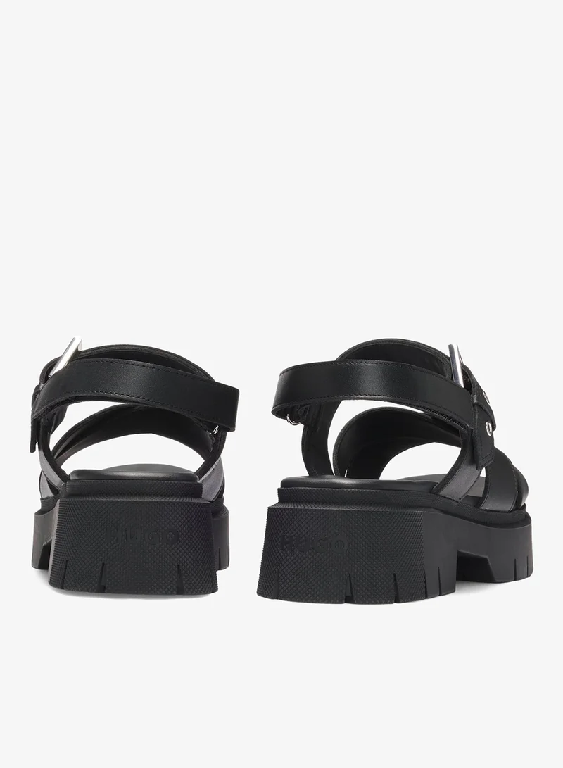 HUGO Leather sandals with buckled strap and chunky sole