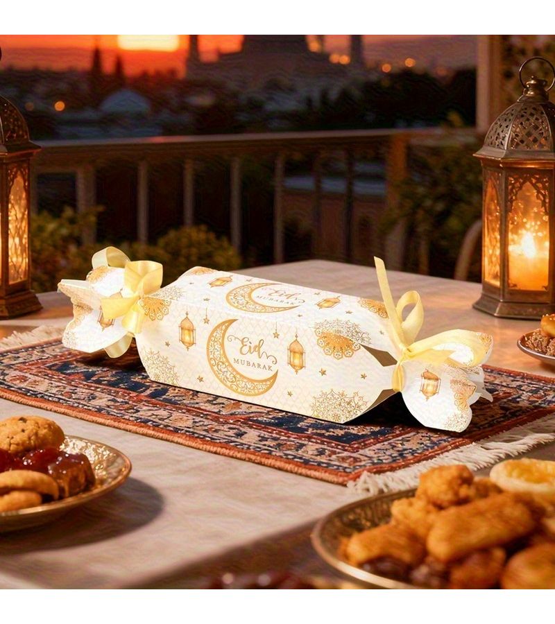 6 Islamic Paper Gift Boxes With White Gold Lanterns For Ramadan Mubarak Decorations Eid Al Fitr Gifts Muslim Party Supplies Sweets Packaging - Image 5