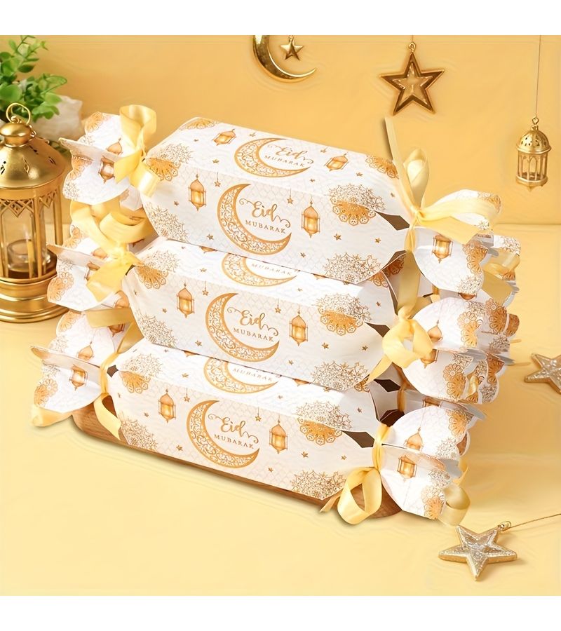 6 Islamic Paper Gift Boxes With White Gold Lanterns For Ramadan Mubarak Decorations Eid Al Fitr Gifts Muslim Party Supplies Sweets Packaging - Image 2