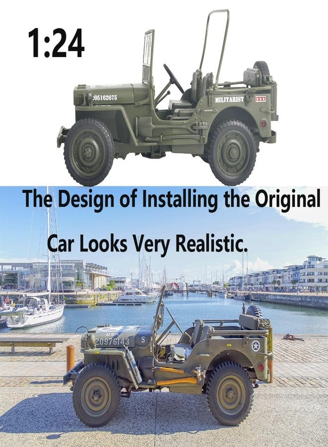 Ailejia Classic Military Truck 1:24 Scale Pretend Play Armored Old Style USA Army Vehicle Diecast Model Collectors Toy Car Great Gift for Children Boys Girls (Military Car) - Image 4
