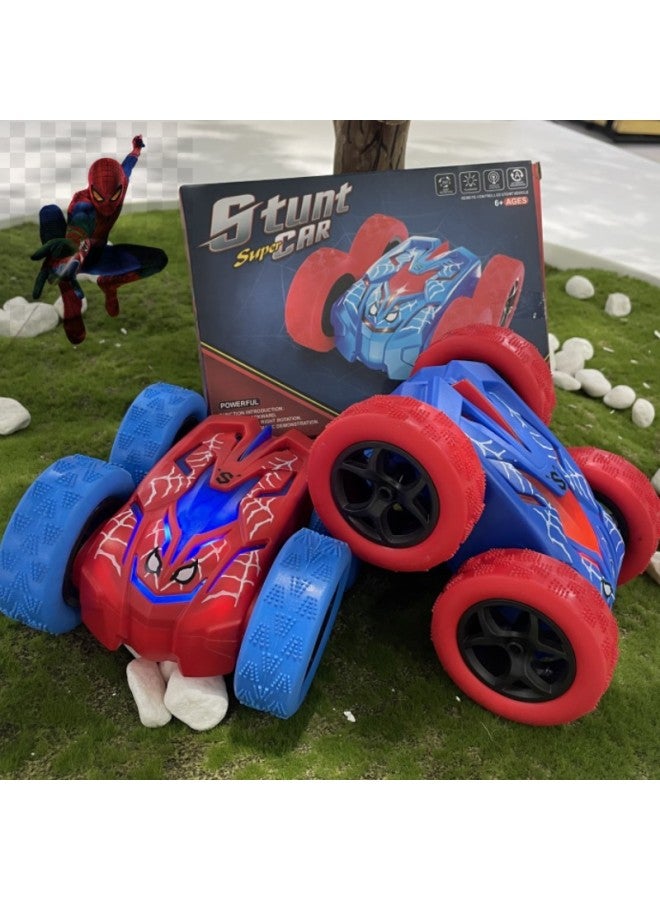 Double-sided Stunt Car High-speed 360-degree Rotating Rollover Car Light Music Children's Remote Control Car Toys-Color:Spider Color Double-sided Car 【blue】 - Image 2