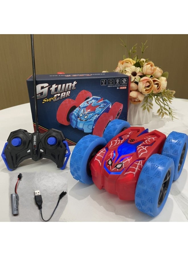 Double-sided Stunt Car High-speed 360-degree Rotating Rollover Car Light Music Children's Remote Control Car Toys-Color:Spider Color Double-sided Car 【blue】 - Image 3