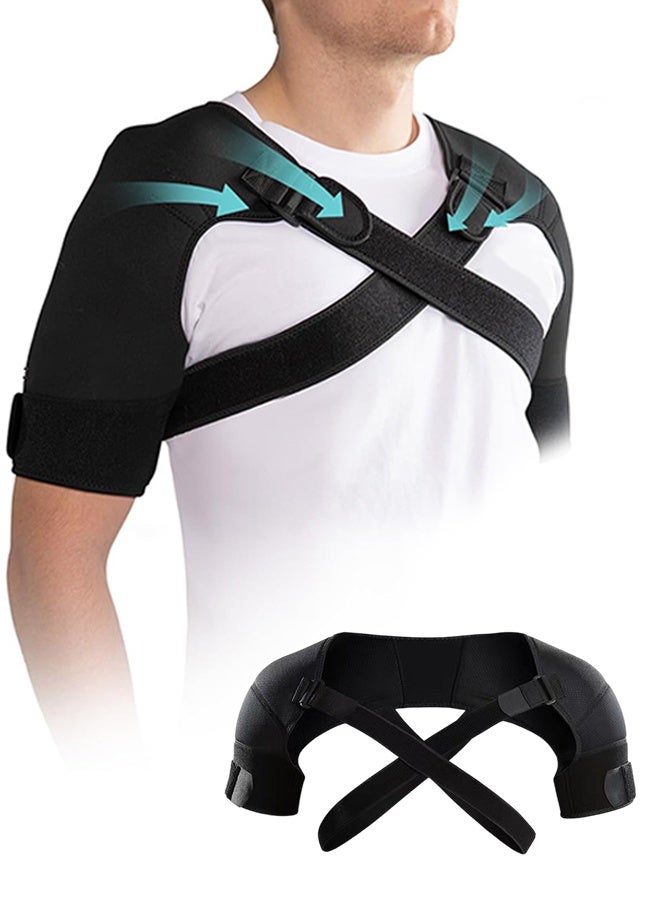 Double Shoulder Support Shoulder Wrap Protector Shoulder Strap Brace, Adjustable Shoulder Support Brace, Shoulder Support for Pain Relief & Injury Preventio for Men and Women