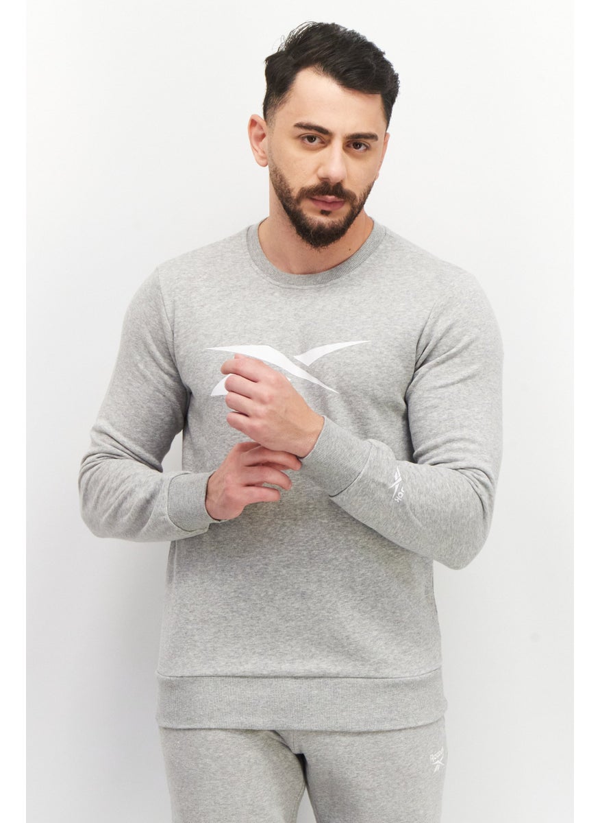 Reebok Men Sportswear Fit Brand Logo Long Sleeve Sweatshirt, Grey  - Image 1