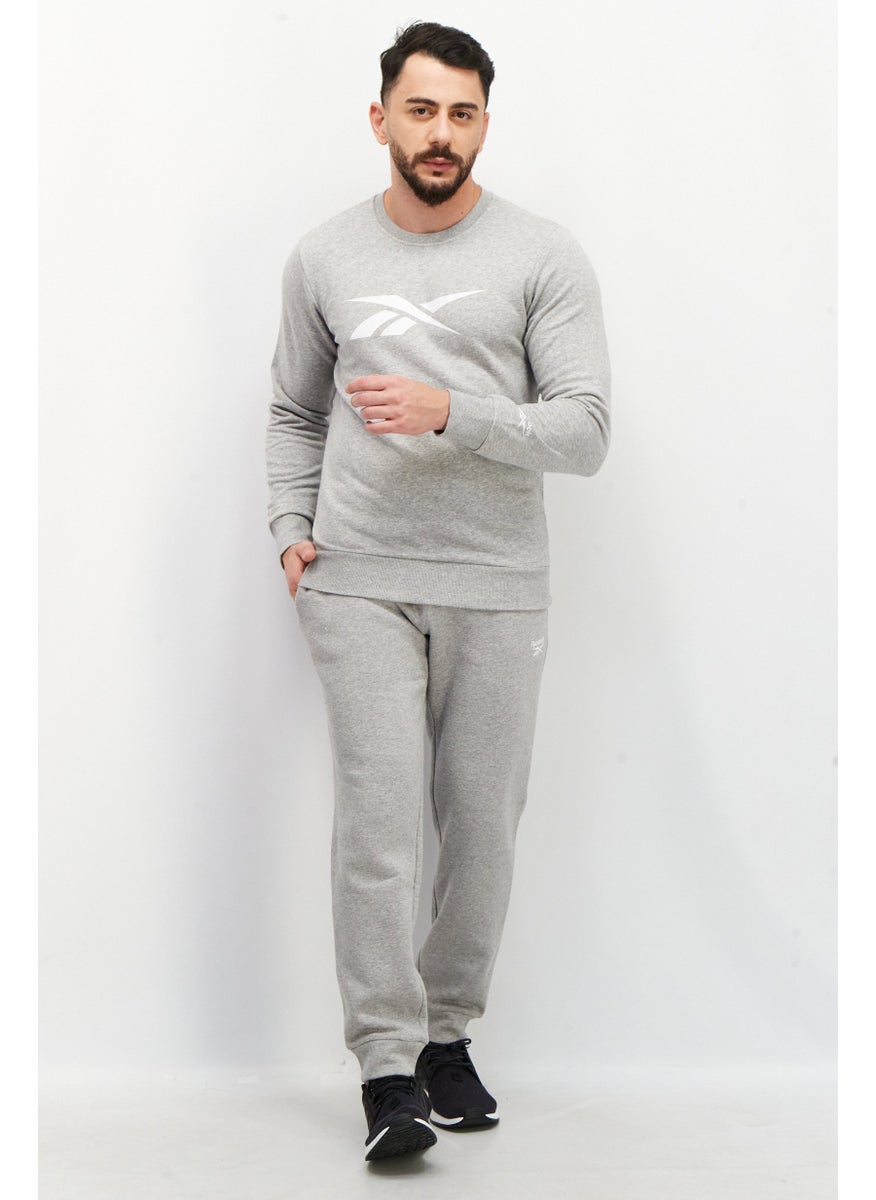 Reebok Men Sportswear Fit Brand Logo Long Sleeve Sweatshirt, Grey  - Image 2