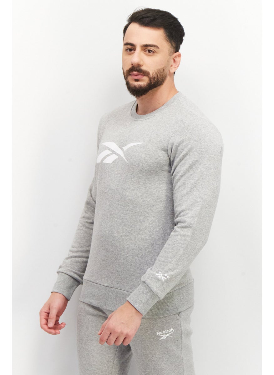 Reebok Men Sportswear Fit Brand Logo Long Sleeve Sweatshirt, Grey  - Image 4
