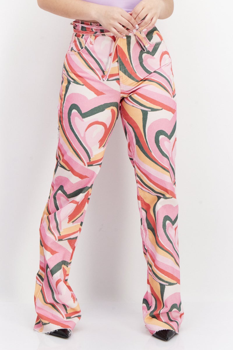 RIVER ISLAND Women Fashion Fit Abstract Long Denim Jeans, Multicolor - Image 1