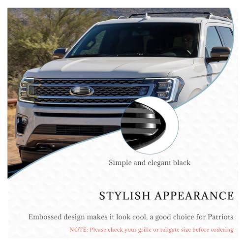 Suvnie Front Grille US Flag Emblem, 7 Inch Oval Rear Tailgate Decal Badge Nameplate, Central Mesh Cover Label Sticker Overlay Replacement Compatible with F150 F250 F350 and More (7'', Black) - Image 3