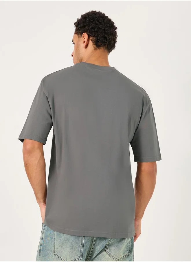 Styli Minimal Chest Sticker Print Oversized T-Shirt