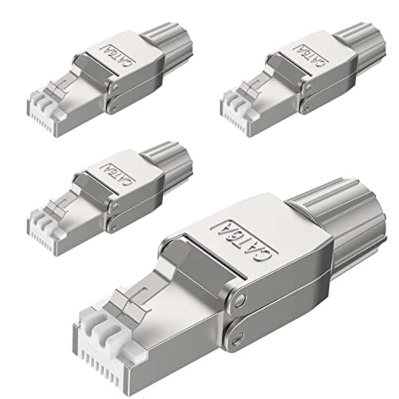 موصلات RJ45 Cat6A لشبكة 10G Ethernet، وإنهاء كابل SFTP/UTP المحمي، وتصميم قابل لإعادة الاستخدام بدون أدوات، وتركيب ميداني سريع باللون الرمادي - Image 1