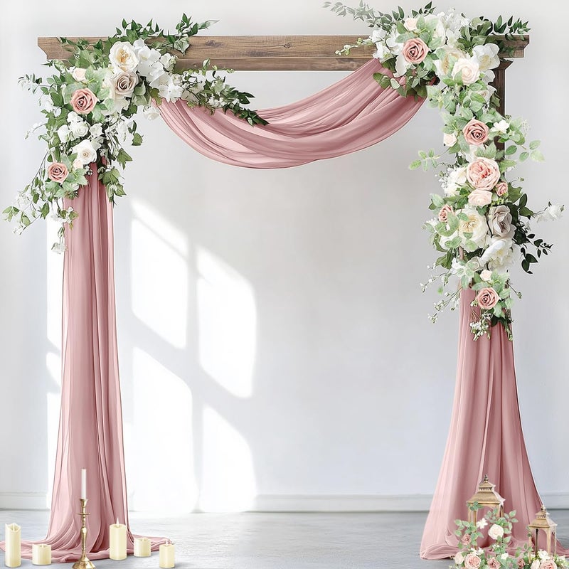 Socomi Wedding Arch Draping Fabric 1 Panel 29 x 19Ft Dusty Rose Sheer Chiffon Curtain Drapes 6 Yards for Wedding Ceremony Birthday Party Decoration - Image 2