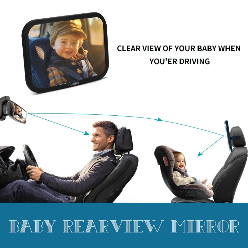 Funbliss Baby Car Mirror Most Stable Backseat Mirror with Premium Matte Finish,Ultra High Definition PMMA Material, Secure and Shatterproof,Black - Image 4