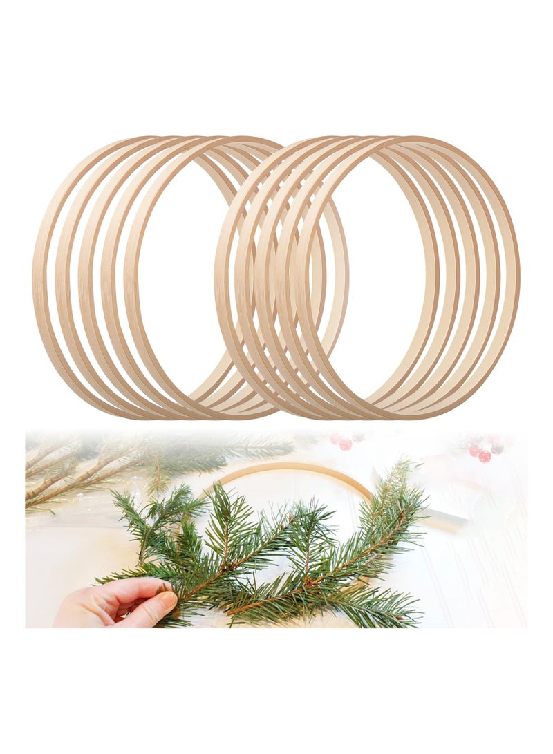 Zikra أطواق زهور مزخرفة، 10 قطع طوق زهور خشبي، حلقة ربط لصيد الأحلام، حلقات إكليل خشبية 20 سم لتزيين إكليل الزفاف وعيد الميلاد، وصيد الأحلام والحرف المعلقة على الجدران - Image 1