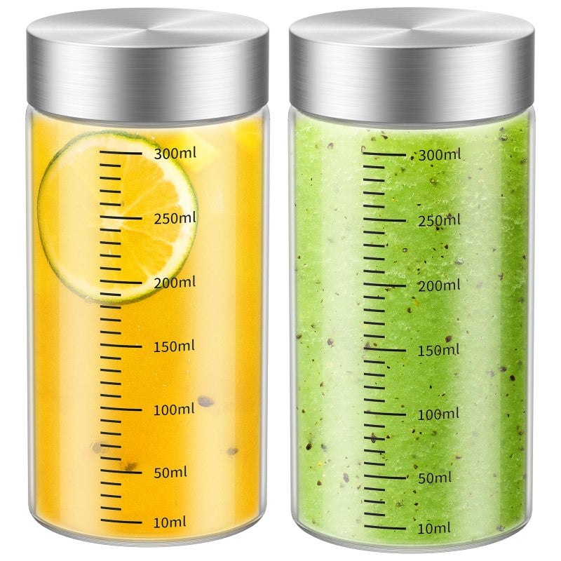 CWHHRN 11 Oz Glass Juice Bottles, 2 Pack Glass Bottles with Lids, BPA Free, Borosilicate Glass, Leak Proof Lids for Juicing, Smoothies, Water Bottles, Food Storage, Shaker Bottles - Image 1