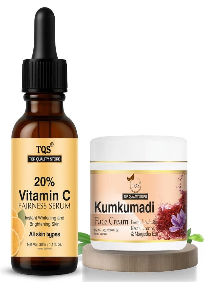 TQS 20% Vitamin C Fairness Serum and Kumkumadi Face Cream Set, 30ml Serum with Kesar and Licorice Cream, 50g - Image 1