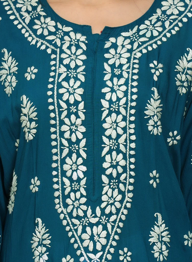 Alaya Women Chikankari Hand Embroidered Modal Kurta -AL4042
