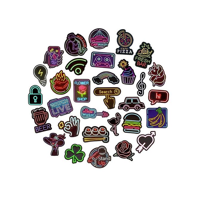 Essen Neon Pop Waterproof Stickers for Laptops, Skateboards & More, Cute Set of 50, Reusable & No Residue - Image 2