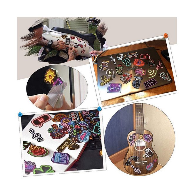 Essen Neon Pop Waterproof Stickers for Laptops, Skateboards & More, Cute Set of 50, Reusable & No Residue - Image 4