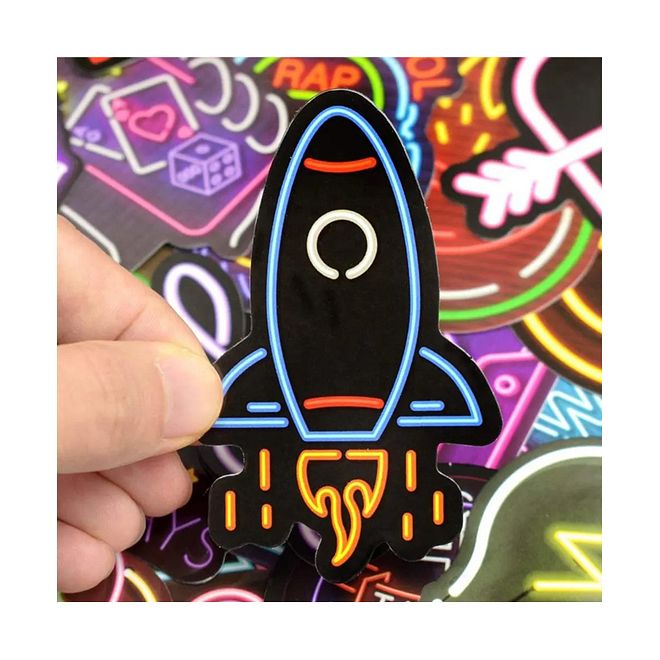 Essen Neon Pop Waterproof Stickers for Laptops, Skateboards & More, Cute Set of 50, Reusable & No Residue - Image 3