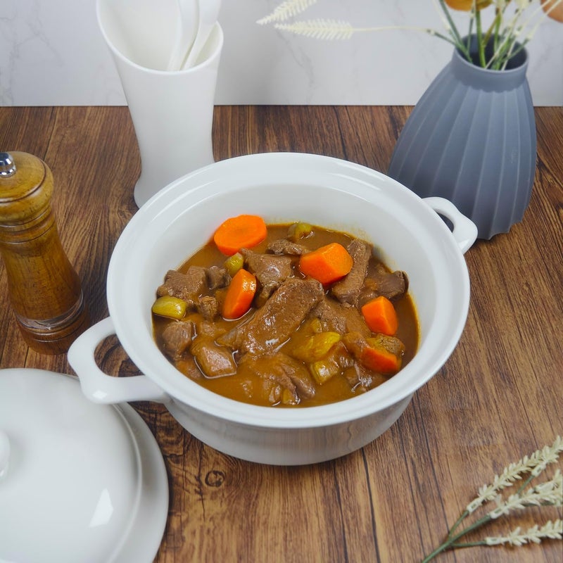 dingdaer Casserole Dishes with Lid and soup spoon, Ceramic Serving Soup Tureen for Oven, 1.8 QT White French Serving Tureen, Lovely Soup Pot for Pasta Noodles Stew, Casserole Cookware Microwave Safe - Image 3