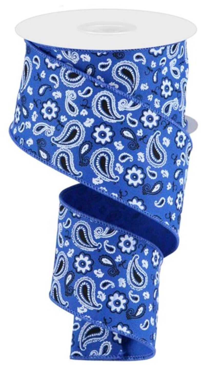 Craig Bachman Bandana on Canvas Wired Edge Ribbon, 10 Yards (Royal Blue, 2.5 Inch) - Image 1