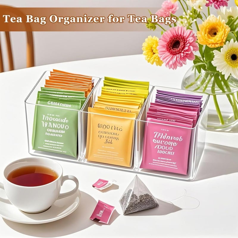Tea Bag Storage Box Three Compartment Holds 60 Tea Bags Durable Plastic Open Top Design Kitchen Storage Solution Style 1 - Image 1