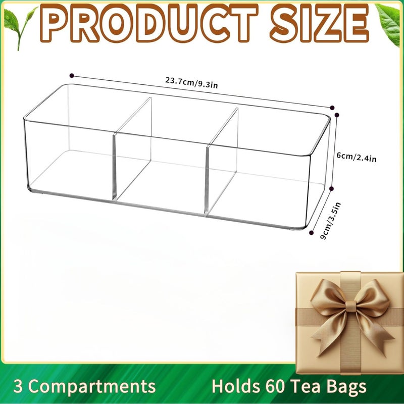 Tea Bag Storage Box Three Compartment Holds 60 Tea Bags Durable Plastic Open Top Design Kitchen Storage Solution Style 1 - Image 3