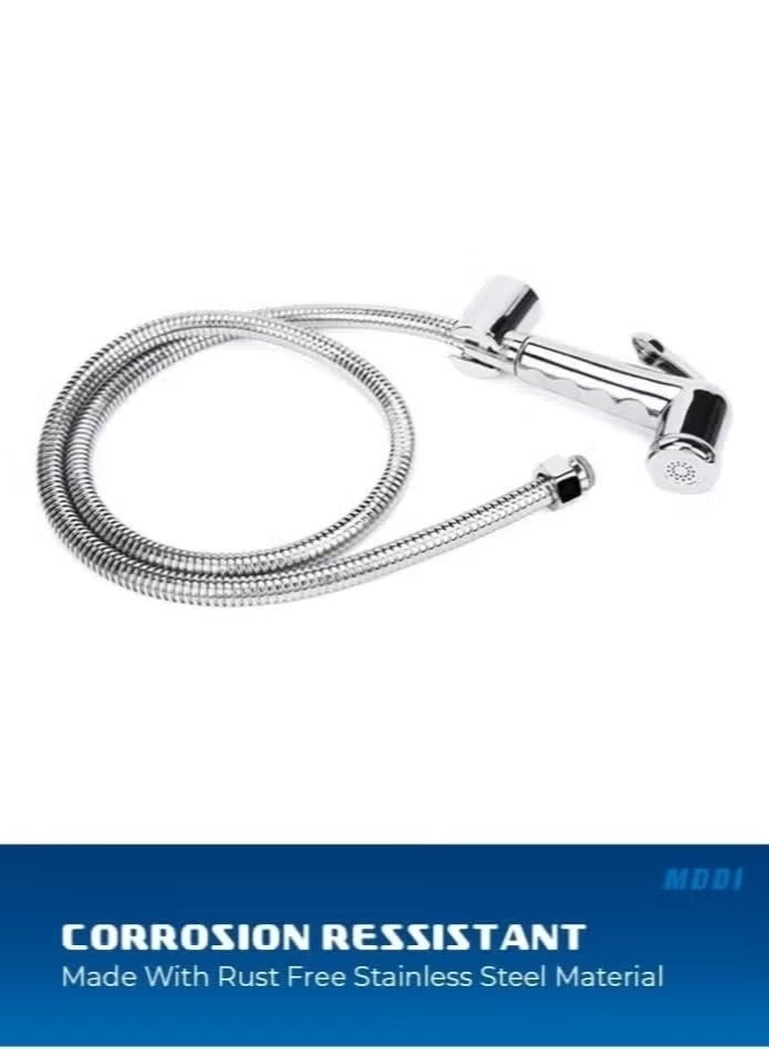 Italian Shattaf Bidet Sprayer Set – Chrome Finish Handheld Sprayer with 120cm Stainless Steel Flexible Hose, Bidet Shattaf Set, Handheld Toilet Sprayer with Adjustable Pressure, Wall Mount for Personal Hygiene & Cleaning, Muslim Shower Bidet Spray Set - Image 3