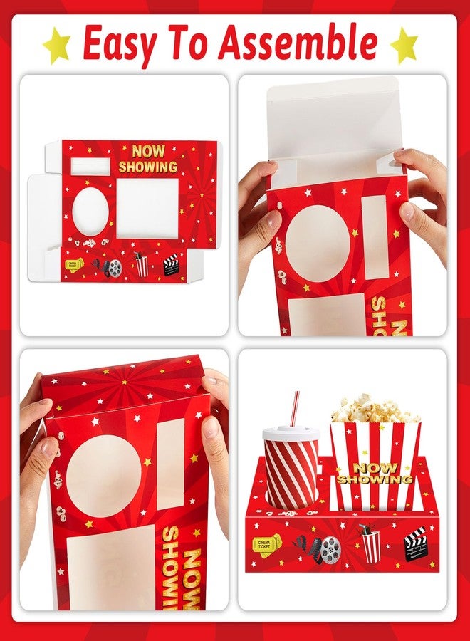QOUBAI 48Pcs Movie Night Supplies 24 Movies Themed Snack Trays with 24 Popcorn Bags Theater Snack Boxes Cinema Theme Paper Candy Drink Tray Food Boats for Family Kids Birthday Holiday Party Supply - Image 3