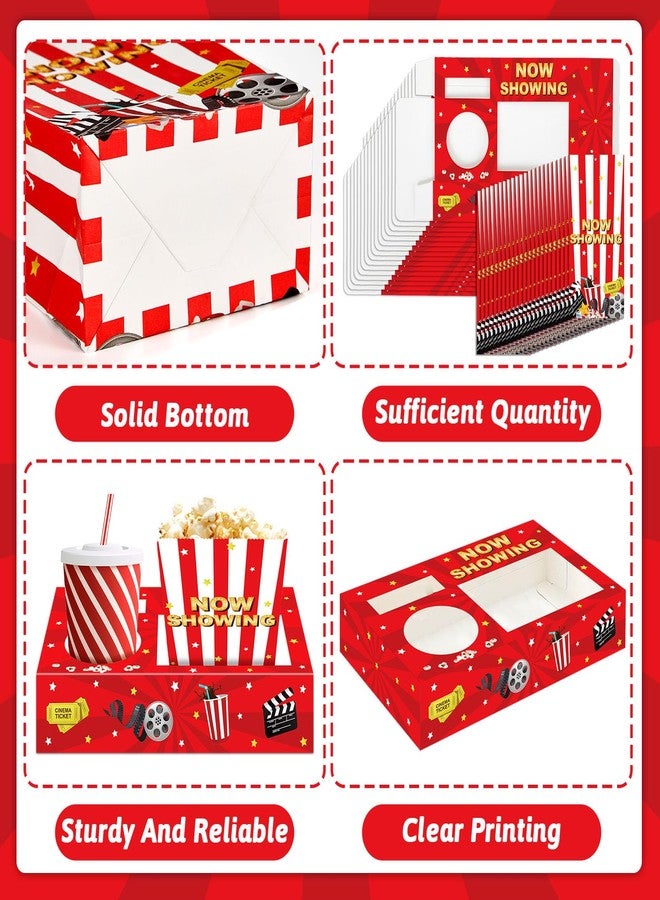 QOUBAI 48Pcs Movie Night Supplies 24 Movies Themed Snack Trays with 24 Popcorn Bags Theater Snack Boxes Cinema Theme Paper Candy Drink Tray Food Boats for Family Kids Birthday Holiday Party Supply - Image 4