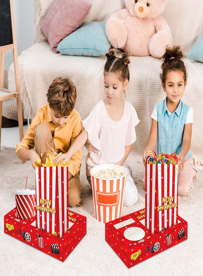 QOUBAI 48Pcs Movie Night Supplies 24 Movies Themed Snack Trays with 24 Popcorn Bags Theater Snack Boxes Cinema Theme Paper Candy Drink Tray Food Boats for Family Kids Birthday Holiday Party Supply - Image 5