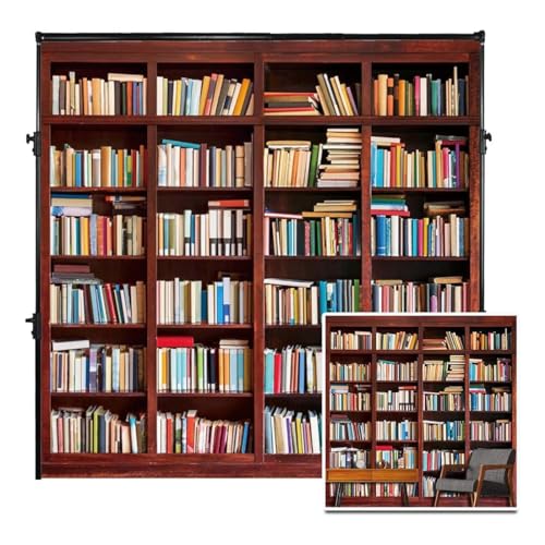 AOFOTO 8x8ft Bookshelf Backdrop for Photography Book Store School Library Literary Education Bookcase Background Vinyl Wallpaper Study Room Interior Decoration Kids Adult Portrait Photoshoot Props - Image 1