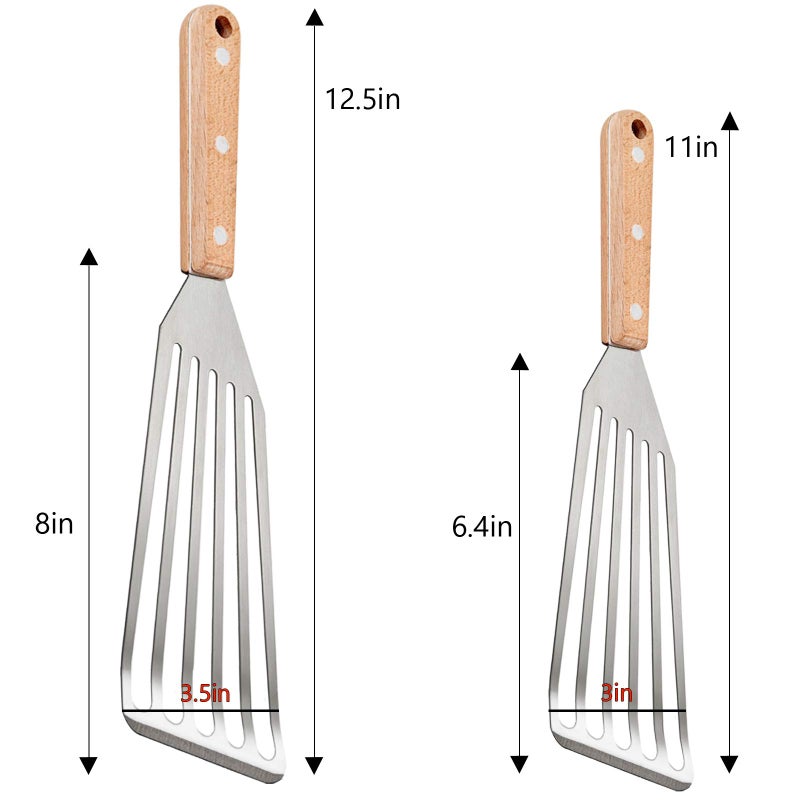 HaSteeL Fish Spatula Set of 2  HaSteeL Stainless Steel Slotted Spatula Turner with Riveted Wooden Handle  Professional Metal Spatulas Great for Kitchen Cooking Flipping Frying & Grilling  2 x Hooks - Image 2
